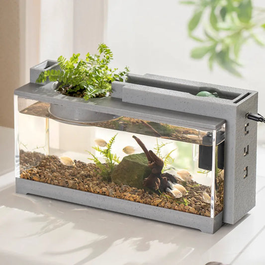 Creative Filter Mute Water Flow Small Fish Tank Micro Landscape Fish Tank Office Desktop Home Ornaments Heating Tropical Fish