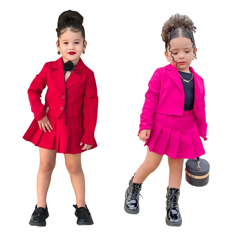 Children's Clothing Long Sleeve Jacket &  Miniskirt Suit For Girls Autumn 2Pcs Sets For Kids Clothes Girls From 2 to 8 Years Old