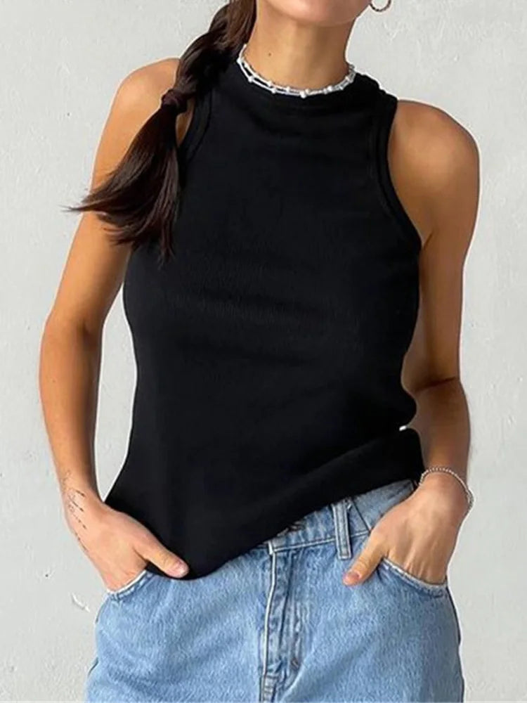 Top Women Solid Basic Sexy Backless T-shirts Sexy Top Women Vest Summer Seamless Streetwear Elastic Sleeveless Casual Tank Tops