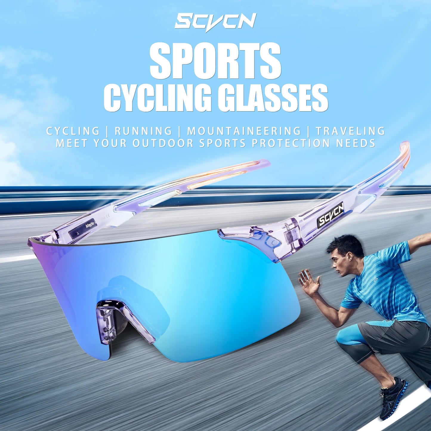 SCVCN New HD Cycling Sunglasses Sports Running Goggles Men's Women Mountain Bicycle Glasses Outdoor UV400 Bike Eyewear