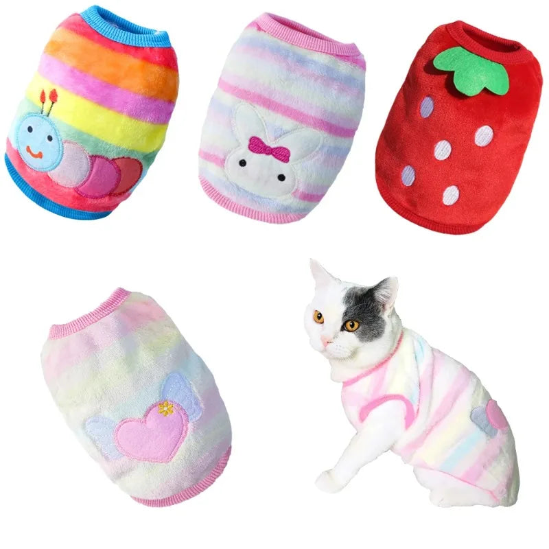 Cartoon Fleece Cat Clothes Autumn Winter Warm Coat Jacket For Pet Dogs Puppy Cats Sweater Clothing Soft Kitten Costumes Products