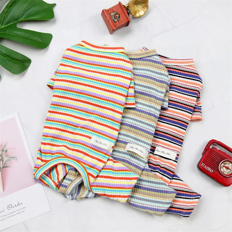 Soft Cotton Cat Pajamas Costumes Stripe Print Pet Jumpsuits for Small Dogs Cats Sphynx Clothing Cute Kitten Coverall Outfits