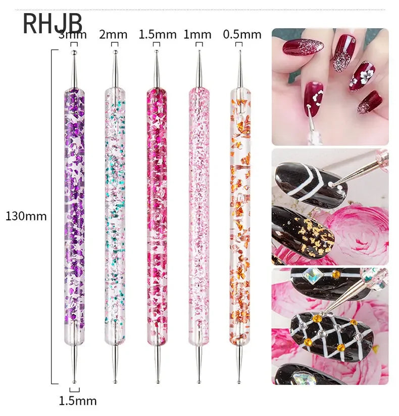 New 2025 Multiple nail art nail brush Design Tip Drawing Carving Dotting Nail Pen Builder Flat Liner Acrylic Gel Polish Manicure