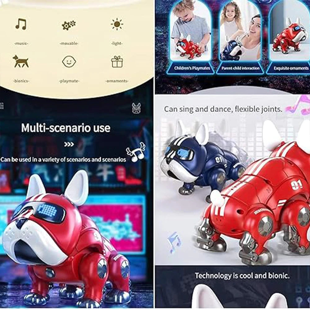 V01 Violent Dog With Movable Head And Limb Music Robot Dog Toy Red And Blue Children's Intelligent Mechanical Dog Electronic Pet