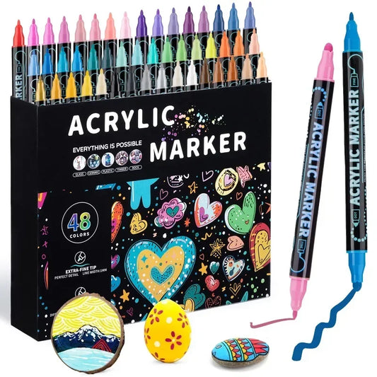 12/24/36/72 Colors Dual-Tip Acrylic Markers 1-5mm Art Painting Pens Children Stationery School Supplies Water-proof DIY Craft