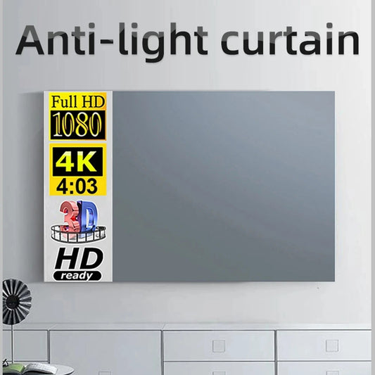 Metal anti light projection screen, 30-133 inches 16:9 suitable for low lumen projectors, foldable viewing angle 30 ° screen