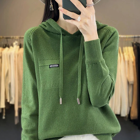 2023 New Autumn Winter Selection Cashmere Hoodie Women's Loose Hooded Knitted hoodie Sweater Women