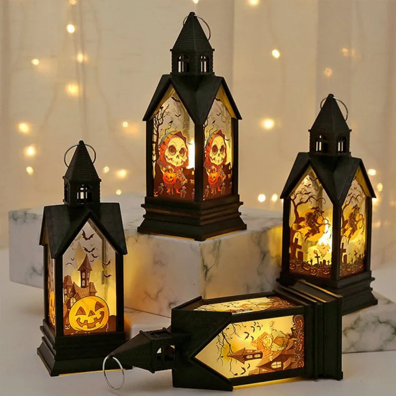 Halloween Decor Lantern Portable LED Candle Light Retro Small Oil Lamp for Outdoor Indoor Halloween Decor Party Garden Supplies