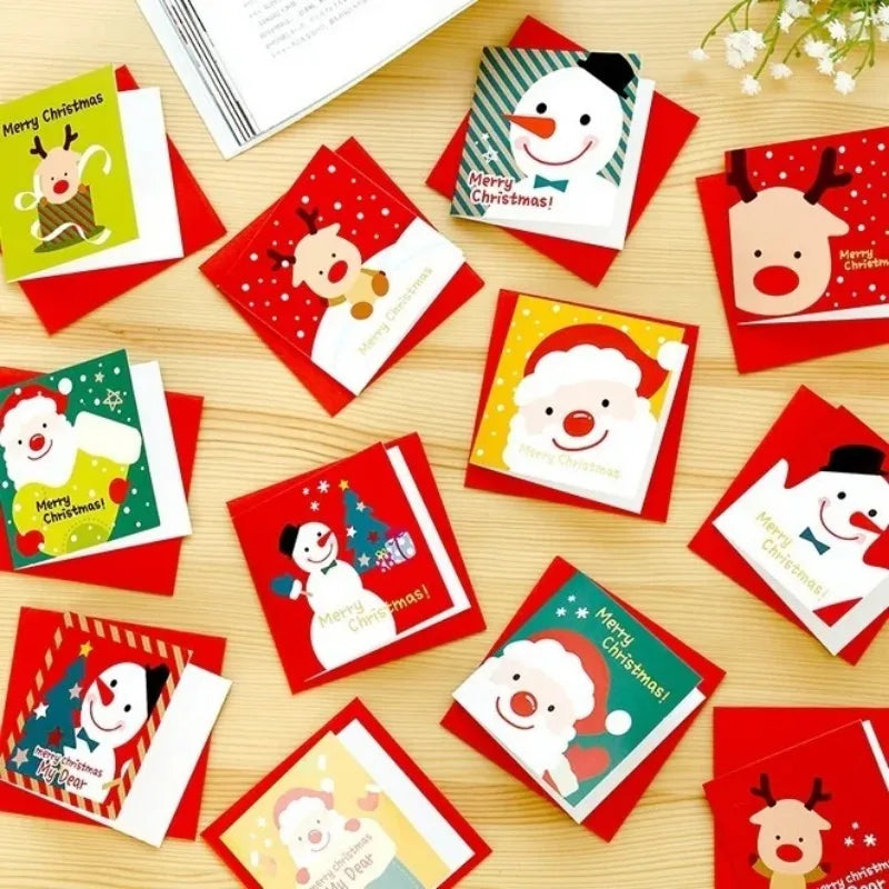 24 Pcs/lot Christmas Greeting Card Kids Mini Christmas Blessing Greeting Cards Envelope New Year Postcard Gift Card Xmas Party