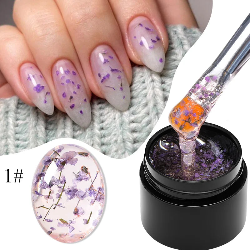 MEET ACROSS 5ml Pink Dried Flower Gel Nail Polish Natural Flower Fairy Nail Art Gel Soak Off UV LED Painting Varnishes For Nails