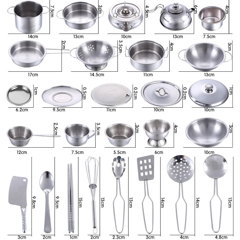 Kids Simulation Play House Toys Stainless Steel Kitchen MINI Cooking Utensils Pots Pans Food Toys Miniature Kitchen Tools Set