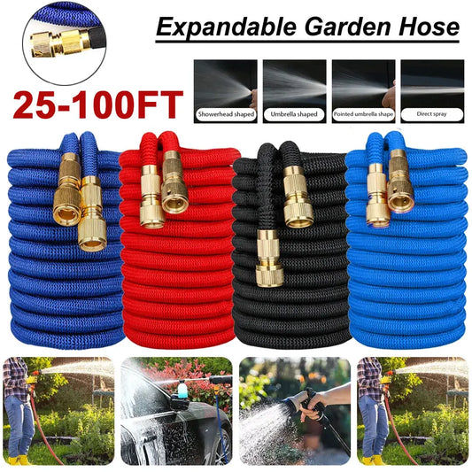 Expandable Garden Hose 25-100FT Metal Connector Watering Hose High Pressure Car Washing Hose Sprayer Pipes for Garden Irrigation