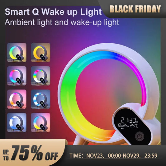 Novelty Smart Q Led Wake Up Light Ambient Light Night Light Dimmable Alarm Clock Wake-up For Children Bedroom Decorative Birthda