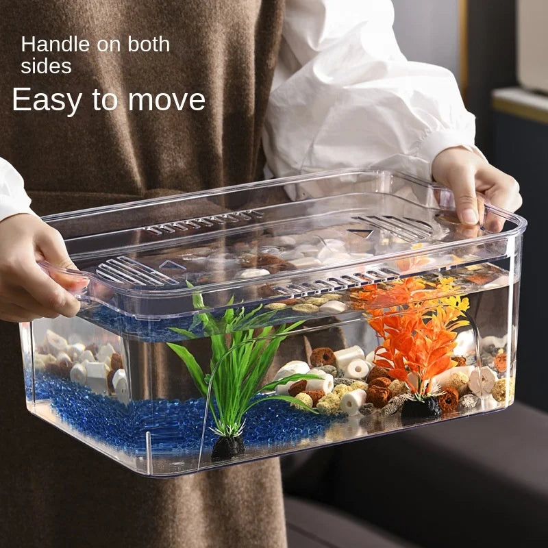 PET Explosion-proof Fish Tank Tabletop Mobile Small Ecological Water Tank Aquarium Box Plastics Ultra-white Organic Glass