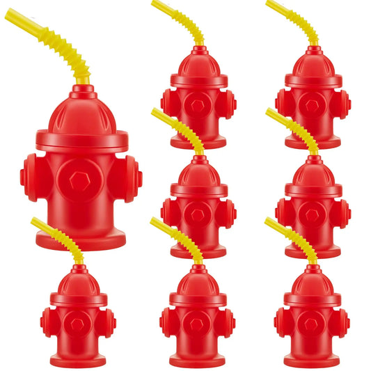 2/4/6/8/10pcs Novelty Fire Hydrant Straw Cups with Lid Suitable Fireman Birthday Party Favors Boys Birthday Party 8oz Water Cups