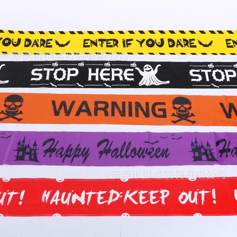 Halloween Warning Tape Orange Yellow Black Skull Skeleton Bat Ghost Pattern Danger Caution Tape Party Fright Tape Horror Prop