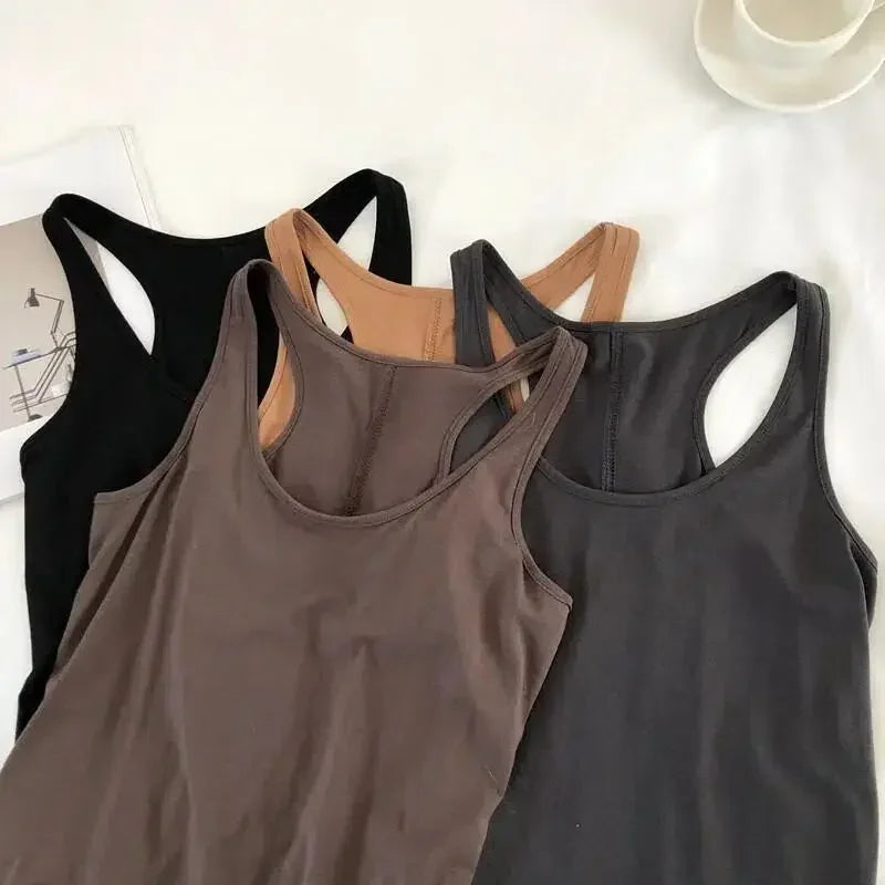 Irregular Tank Tops Summer O-neck Black Casual Sleeveless Tshirt Top Solid Color Loose Basic Camisole Female Fitness Sport Vest