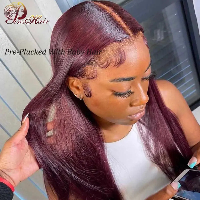 Straight Burgundy Lace Front Human Hair Wig Remy 99J Color 13X6 Lace Frontal Wig Human Hair Pre Plucked Lace Front Wig for Women