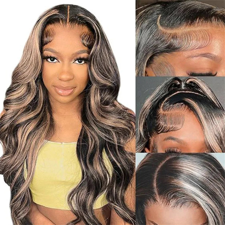 Blonde Highlight Body Wave Lace Front Human Hair Wig 13X4 Lace Frontal Human Hair Wigs For Women Hightlight 1B/27 Wig On Sale