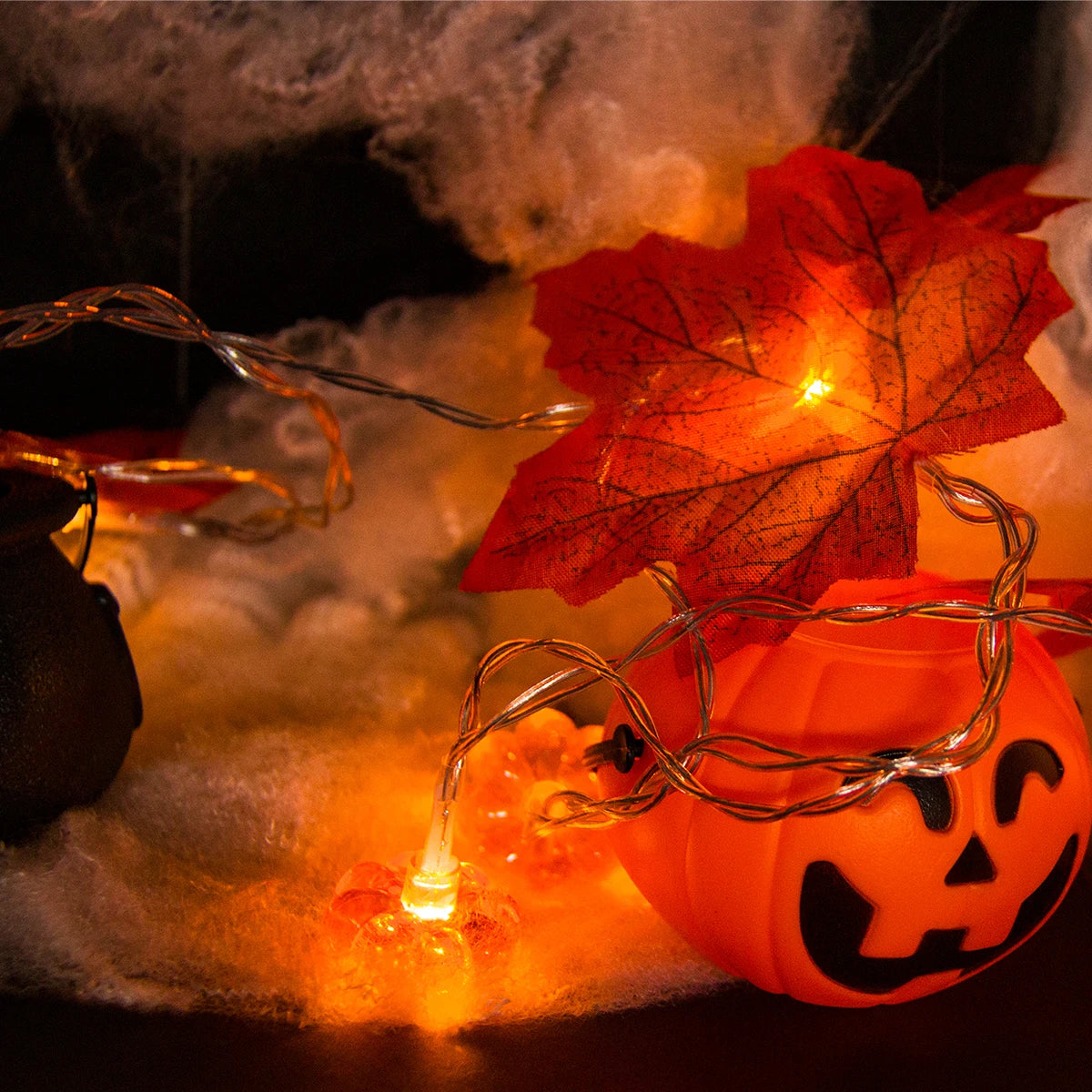 Halloween Party Pumpkin Maple Leaf String Light Halloween Home Party Fireplace Ornaments Wall Hangings Halloween Garden Decor