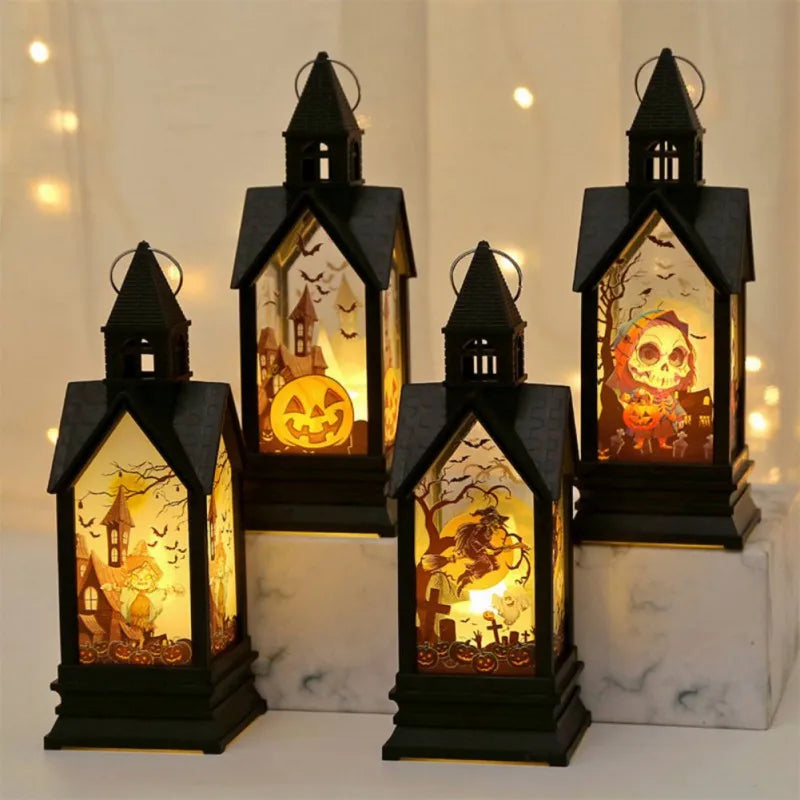 Halloween Decor Lantern Portable LED Candle Light Retro Small Oil Lamp for Outdoor Indoor Halloween Decor Party Garden Supplies