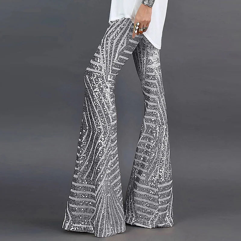 Sequin High Waist Skinny Flare Streetwear Wild Basic Slim 2023 Trend Patchwork Pants Casual Pants Summer New Women's Pants