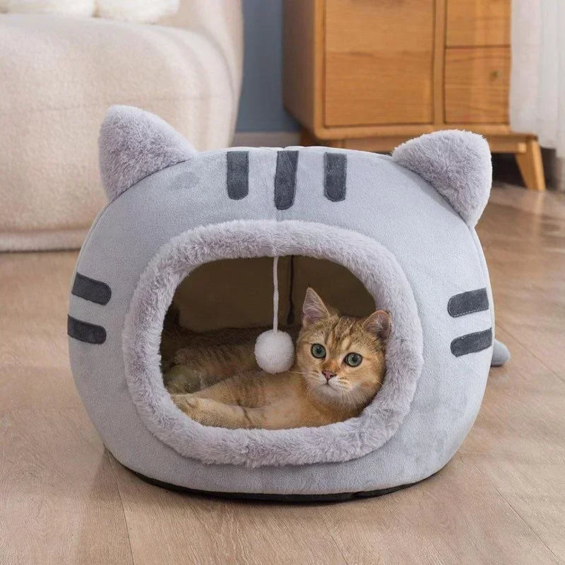 Semi-enclosed Cat Bed Pet Kennel Kitten House Non-slip Foldable Plush Cats Cave Bed Pet Supplies