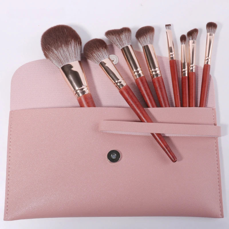 New Wood Grain 8 Makeup Brush Set Loose Powder Blush Brush Beginner Set Complete Set of Beauty Tools