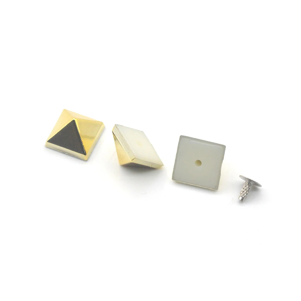 KALASO 50Sets 10mm Silver Gold Plated ABS Pyramid Square Punk Studs Rivets Spikes For Shoes Bag Garment Decor Craft Diy