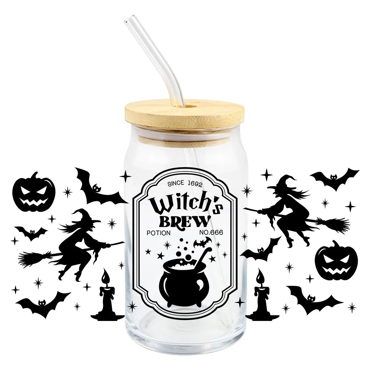 1pcs Halloween Witches Brew Witch UV DTF Transfer Sticker Libbey 16oz Glass Cups Mug Wraps Sticker Halloween Party Home Decor