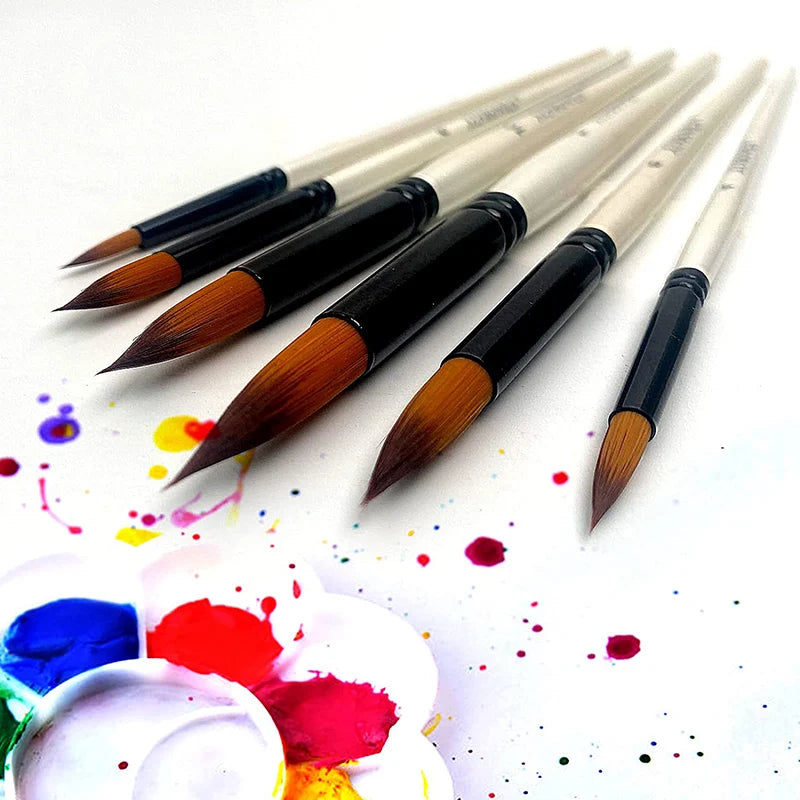 Artist Professional Wooden Handle Watercolor Acrylic Paint Brush Pen Set For Learning Diy Oil Painting Brushes Supplies 6PCS