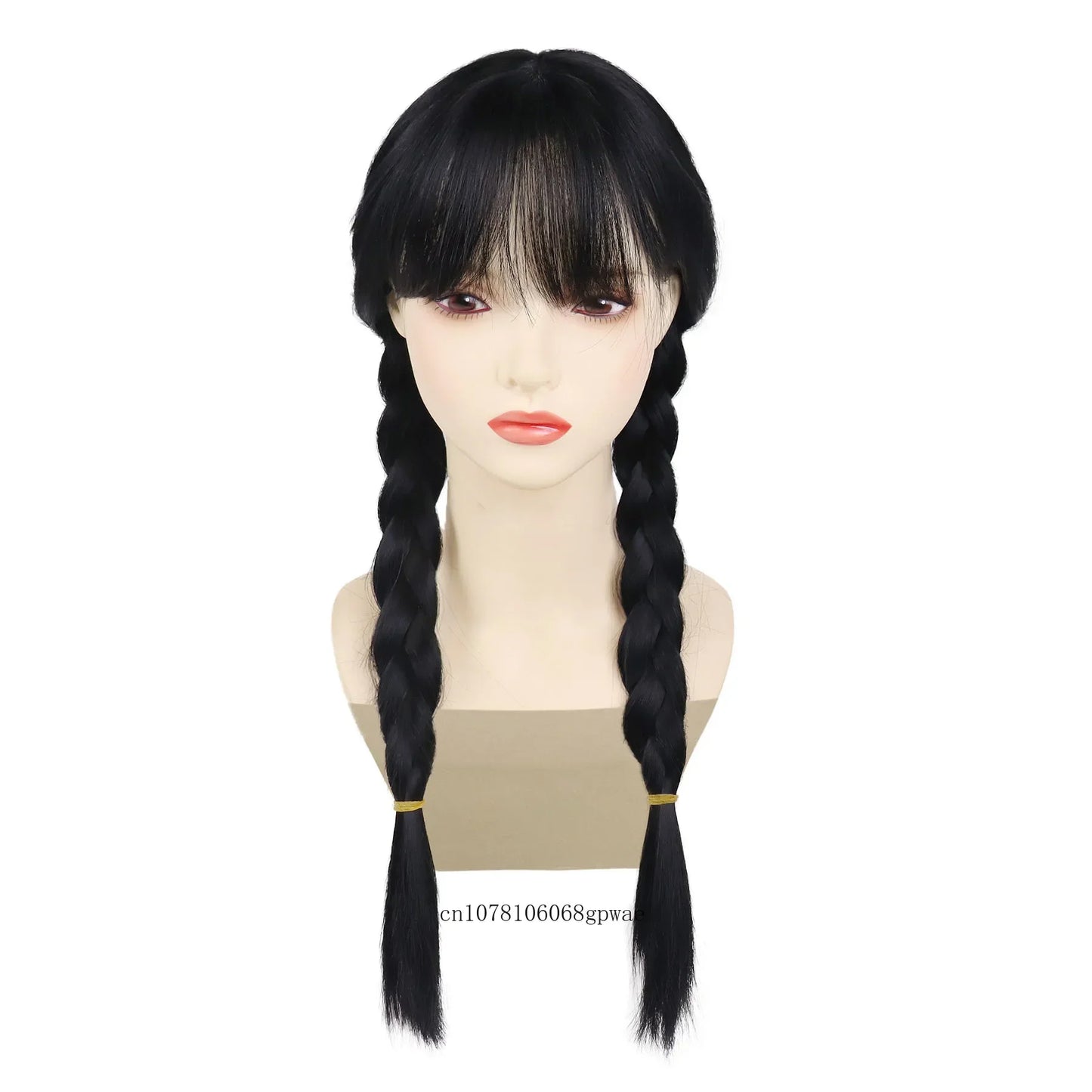 Halloween Cosplay Wigs Synthetic Long Braided Black Pigtail Wigs for Women Anime Wednesday Addams Costume Wig Carnival Party Use