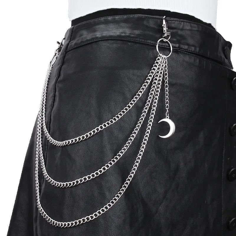 Punk Metal Cross Rivet Layered Chain Keychains for Men Women Waist Key Chain Wallet Jeans Hip-hop Pants Belt Jewelry Accessories