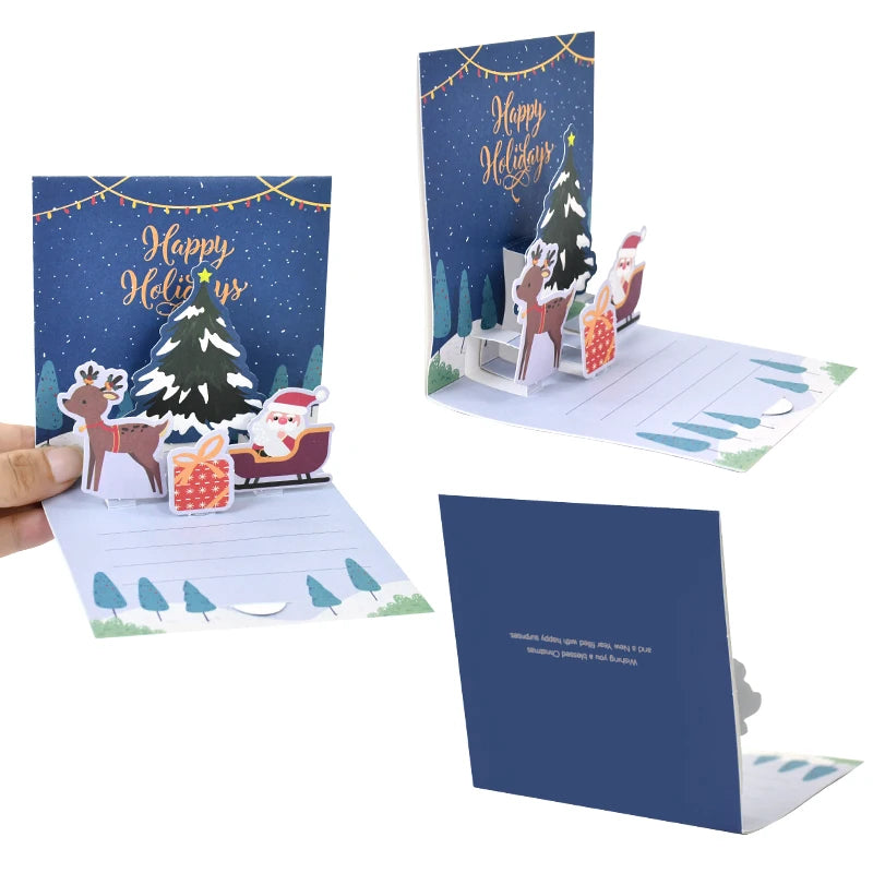 1set Merry Christmas 3D Pop UP Greeting Cards With Envelope Christmas Thank You Invitation Blessing Postcard New Year Xmas Noel