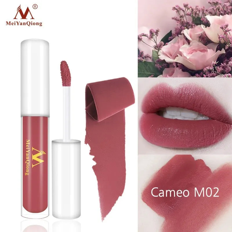 MeiYanQiong Lipgloss Matte  Lip Gloss Velvety Lipstick Liquid Matte Waterproof Lip Tint Full & rich Sexy Lip Makeup Cosmetic