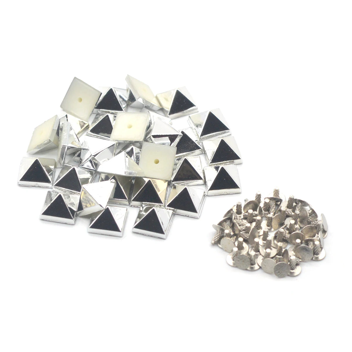 KALASO 50Sets 10mm Silver Gold Plated ABS Pyramid Square Punk Studs Rivets Spikes For Shoes Bag Garment Decor Craft Diy
