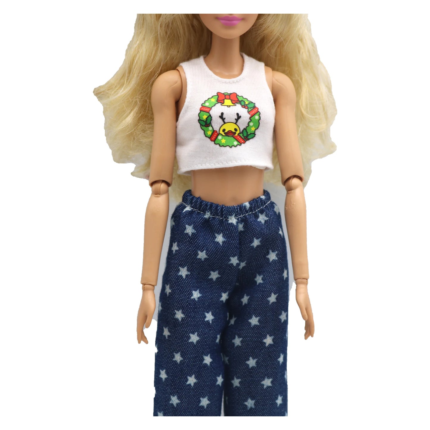 New 1/6 Doll Clothes Fashion Sleeveless Top and Casual Pants Denim Grid Daily Wear Accessories Clothes for Barbie Doll