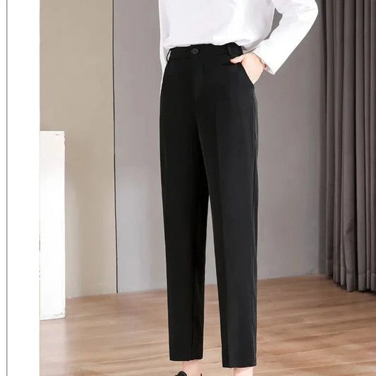 Women's Clothing Spring Autumn Solid Color Button Zipper High Waist Pockets Casual Trousers Trouser Suits Formal Cropped Pants