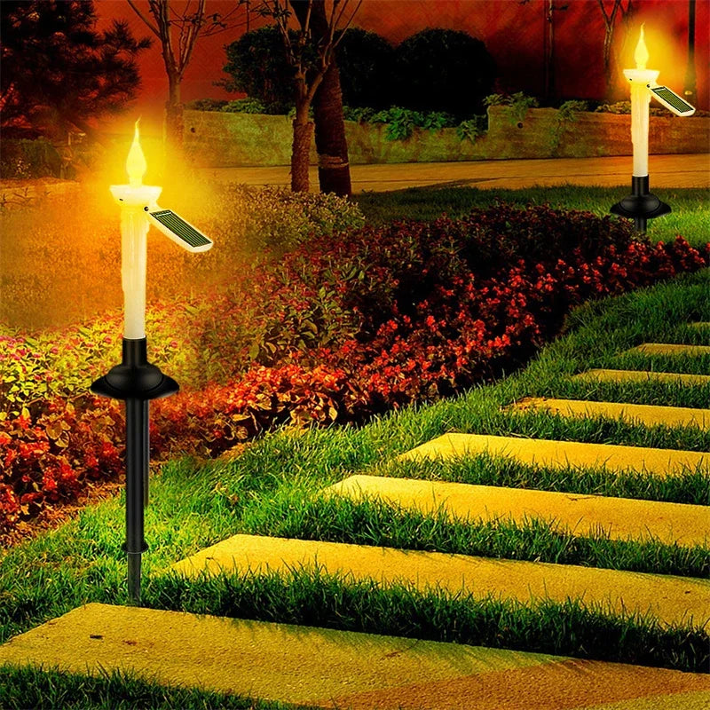 Solar Dual-purpose Candle Light with Candlesticks Holders Waterproof LED Solar Lamp for Outdoor Garden Lawn Pathway Decoration