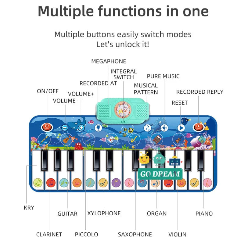 148x40CM Multifunctional Musical Piano Mat For Kids Toddlers Floor Keyboard Dance Mat Baby Early Educational Toys Girls Gifts