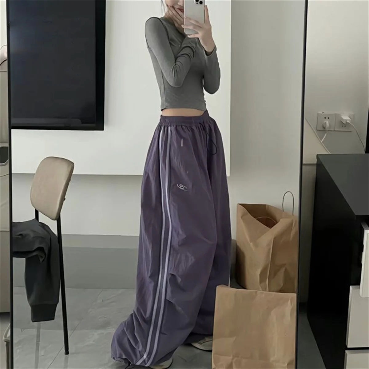 Women Y2K Vintage Cargo Pants Fashion New In Wide Leg Sweatpants Casual Drawstring Hip Hop Trousers Casual Baggy Streetwear Chic