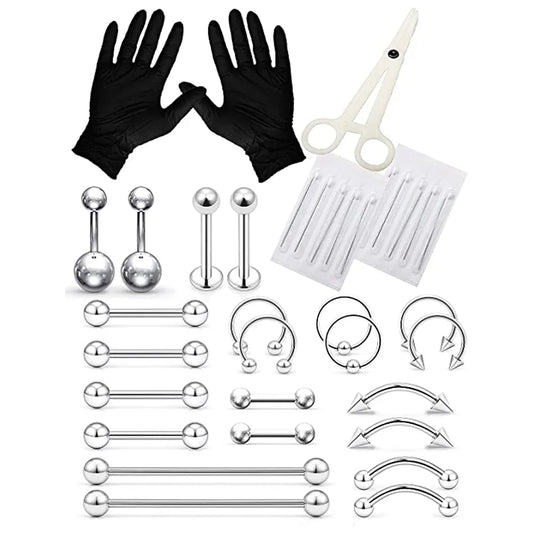 WKOUD Piercing Kit Stainless Steel Eyebrow Rings Horseshoe Rin Industrial Piercing Jewelry Women Men 14G 16G Piercing Needles