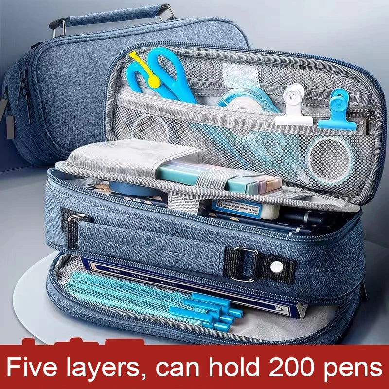 Pen Storage Bag Pencil Case 4 Layer Large Capacity Cosmetic High Quality Study Supplies Simple Student Stationary Boxes