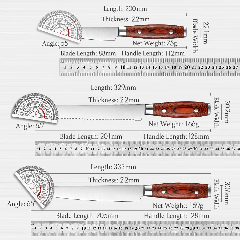 HEZHEN 1-6PC Knife Sets Carving Chef Bread Santoku Utility Paring Pakka Wood Handle  & Stainless Steel Rivet Kitchen Tool