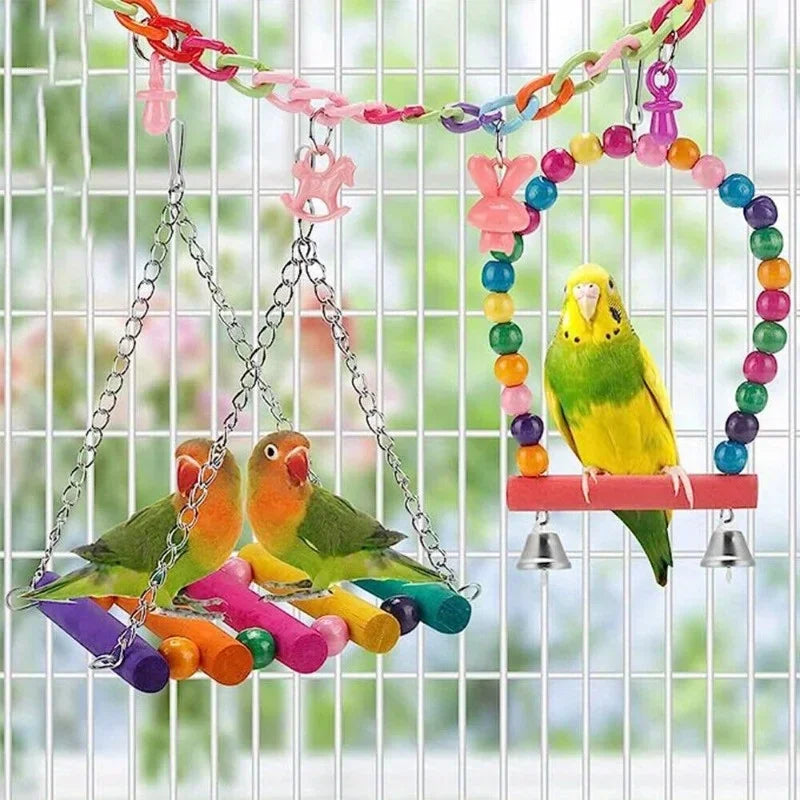 Pet Bird Parrot Swing Bell Parakeet Budgie Cockatiel Cage Hammock Hanging Toys