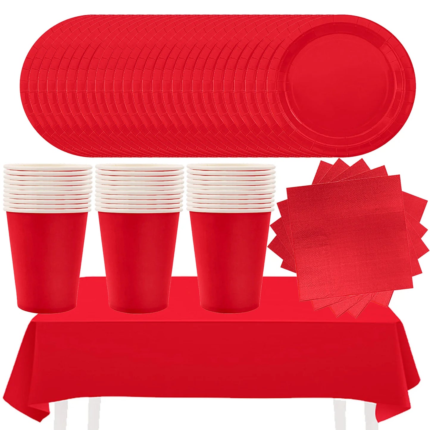 Pure Red Disposable Tableware Paper Cup Paper Plate Table Cloth Knife Fork Spoon Kids Aldult Baby Shower Party Favors Supplies