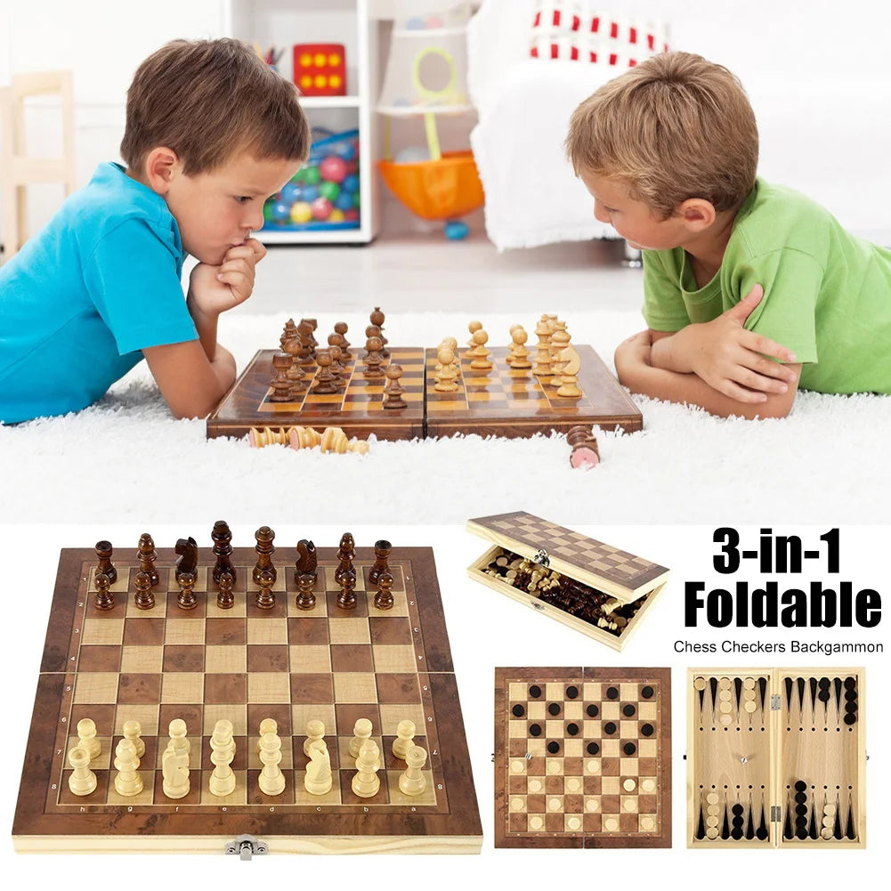 3 in 1 Chess Board Sets 29CM/24CM Folding Storage Wooden Exquisite Chess Set Travel Chess Sets for Chess Board Game 32 Chessman