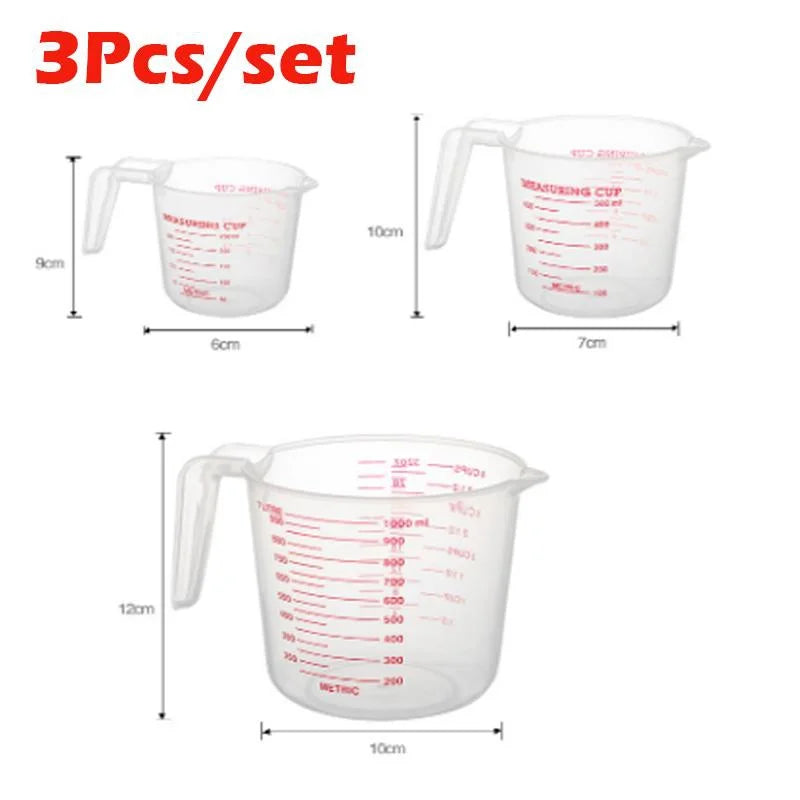 3 Pcs/set Clear Plastic Liquid Measuring Cups Jug Kitchen Cooking Baking Measuring Tools Accessories