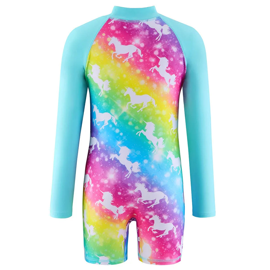 Children's Swimsuit Girl's Long Sleeved Swimsuit Unicorn Girl's Sun Protection Suit Girl's Water Sports Quick Drying Swimsuit