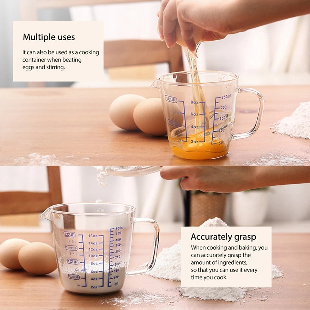 250ml/500ml Measuring Cup Kitchen Transparent Glass With Scale Durable Microwave Tool Accessories For Milk Coffee Flour Sugar